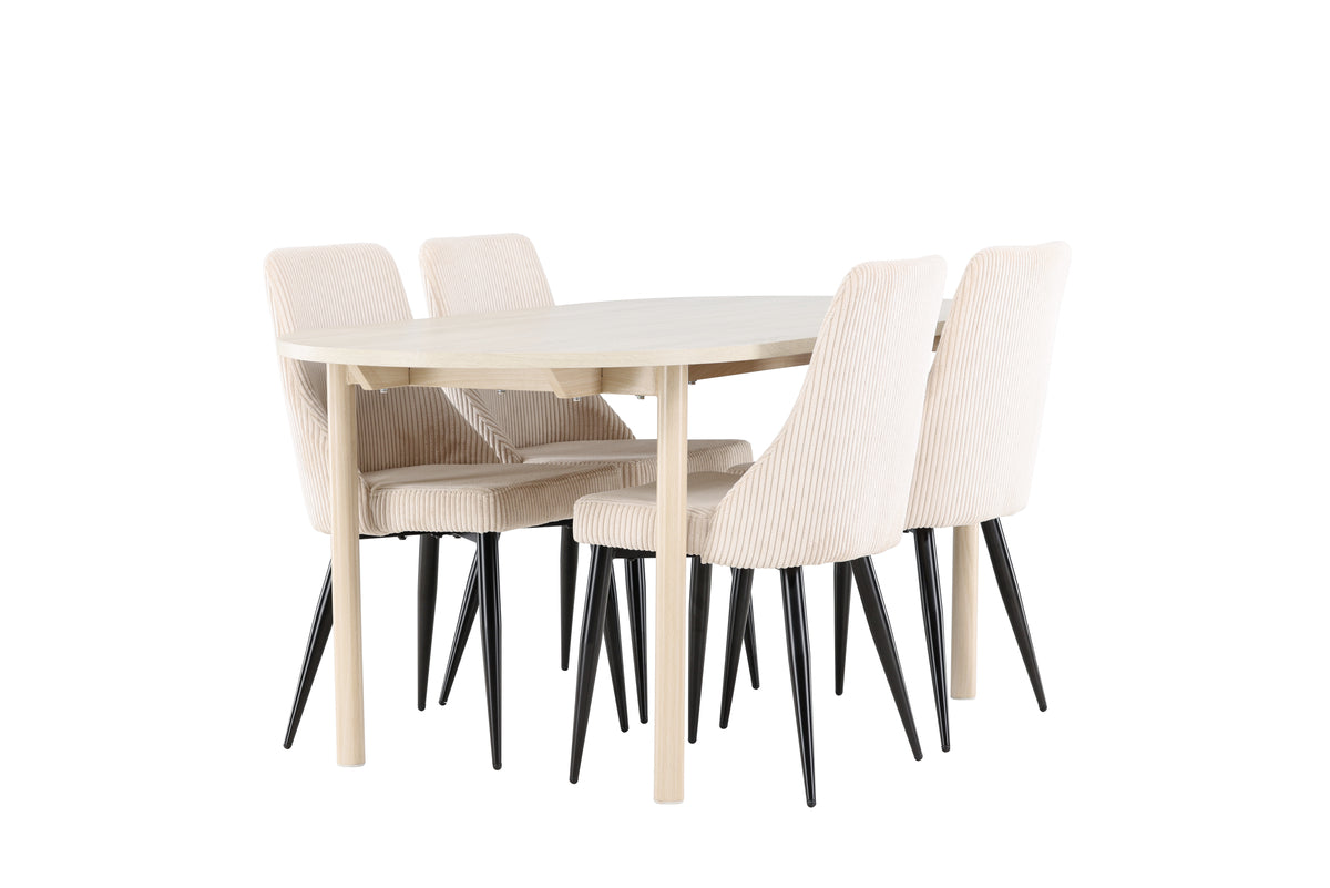 Venture Design Andy & Leone Ovala Matbord 180 x 90 Vitputsad + Matstolar 2-pack Beige