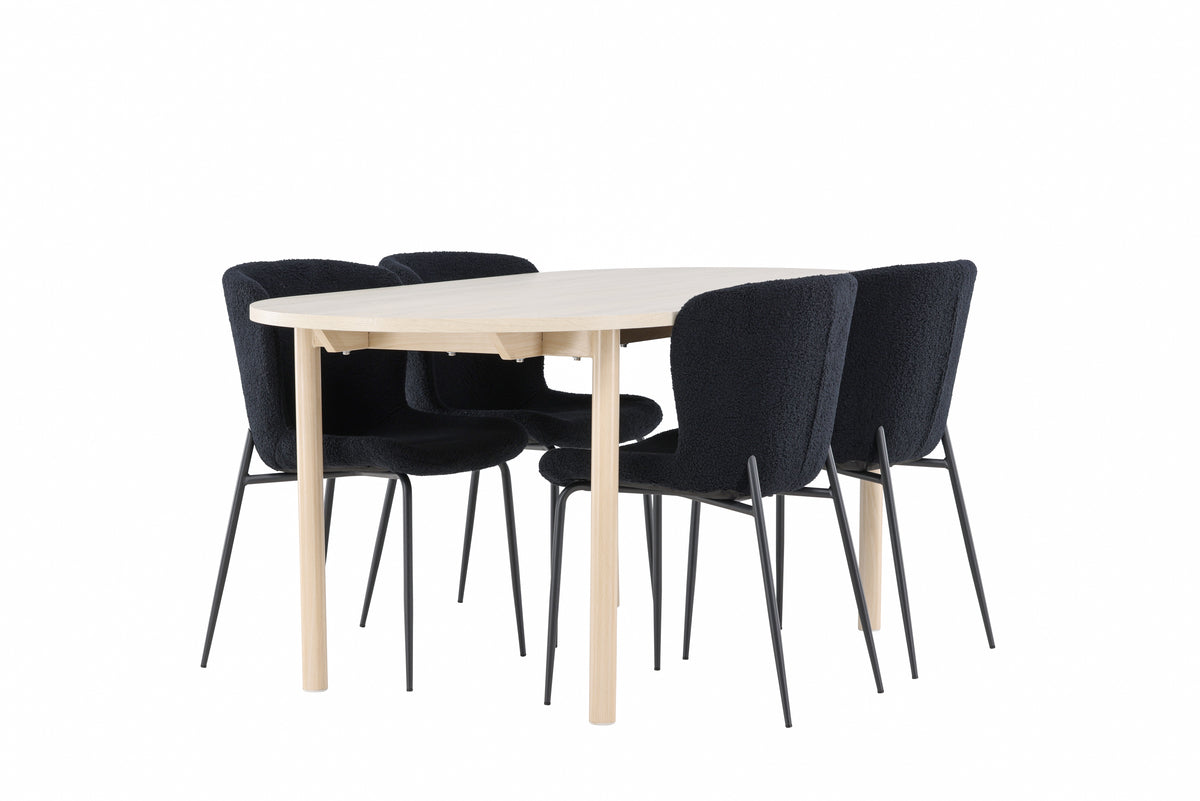 Venture Design Andy & Modesto Ovala Matbord 180 x 90 Vitputsad + Matstolar 2-pack Svart