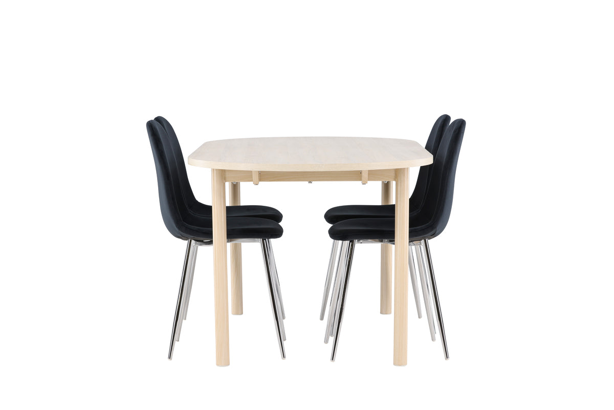 Venture Design Polar & Andy Matstolar 2-pack Svart + Ovala Matbord 180 x 90 Vitputsad
