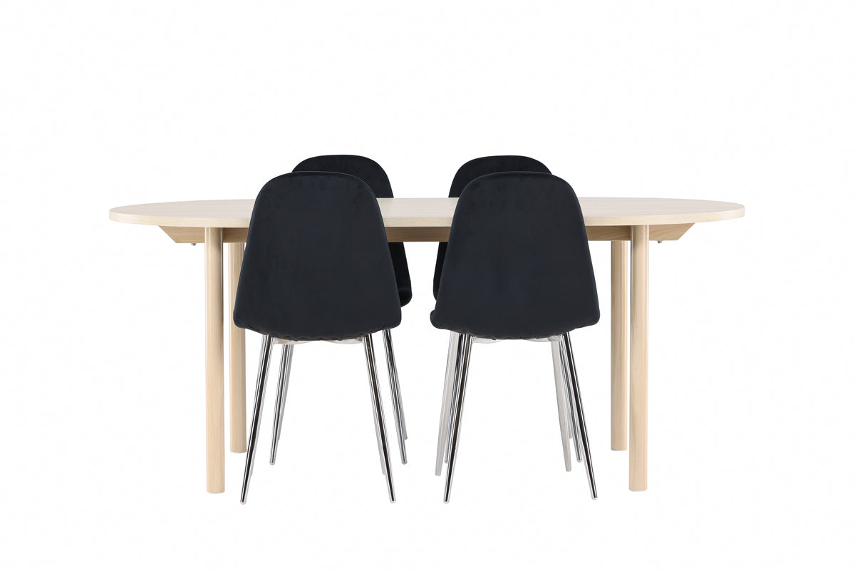 Venture Design Polar & Andy Matstolar 2-pack Svart + Ovala Matbord 180 x 90 Vitputsad
