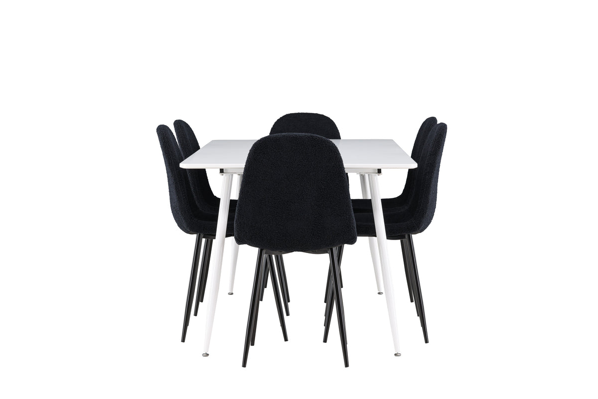 Venture Design Polar & Silar Matstolar 2-pack Svart + Rektangulära Matbord 180 x 90 Vit