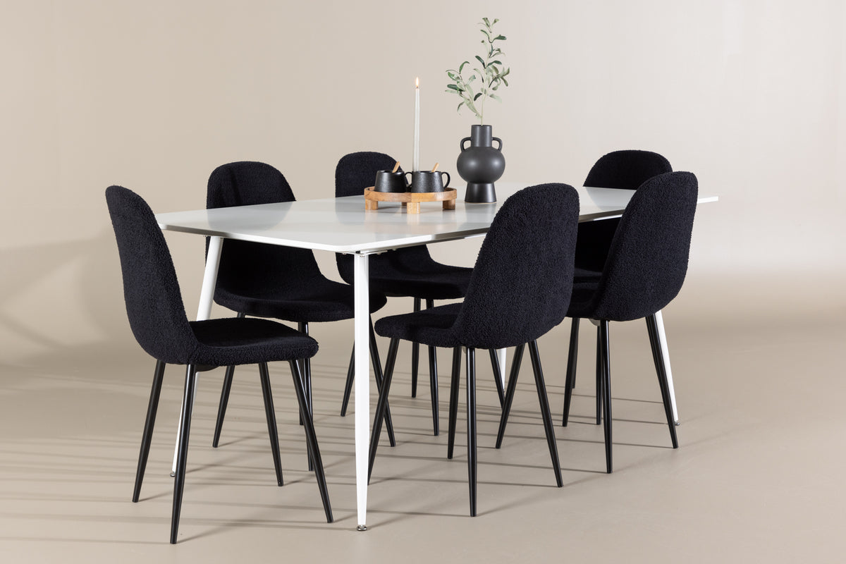 Venture Design Polar & Silar Matstolar 2-pack Svart + Rektangulära Matbord 180 x 90 Vit