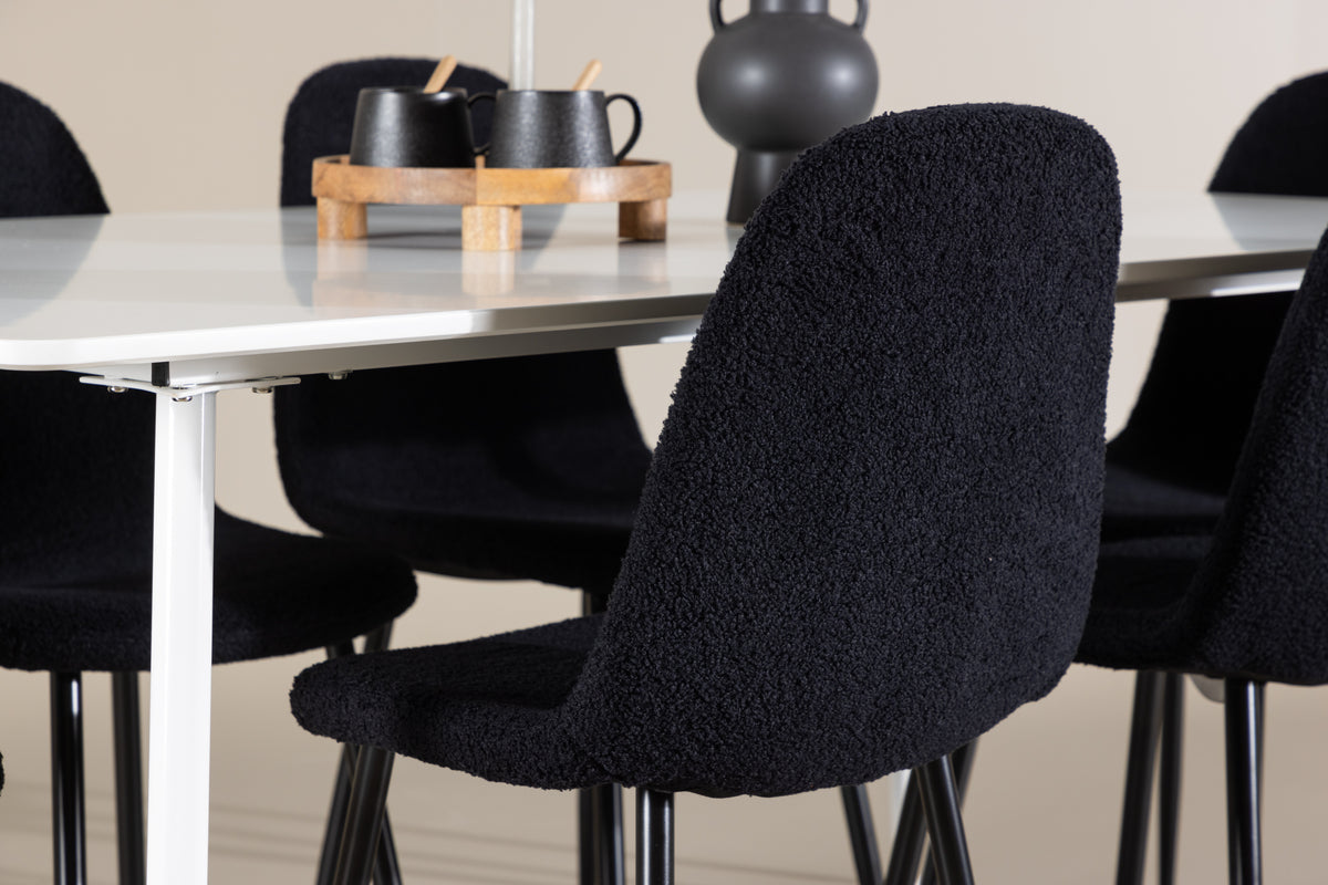 Venture Design Polar & Silar Matstolar 2-pack Svart + Rektangulära Matbord 180 x 90 Vit