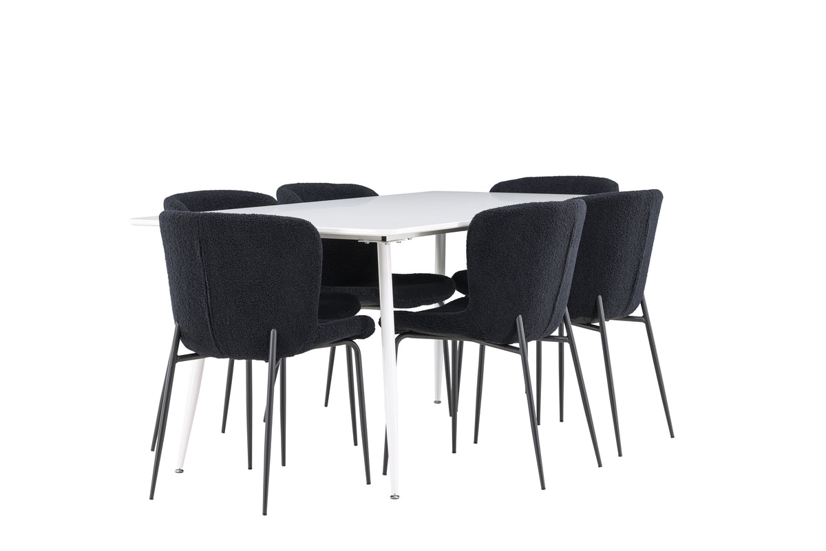 Venture Design Silar & Modesto Rektangulära Matbord 180 x 90 Vit + Matstolar 2-pack Svart