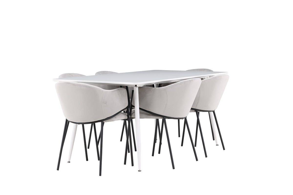 Venture Design Evelina & Silar Matstolar 2-pack Grå + Rektangulära Matbord 180 x 90 Vit