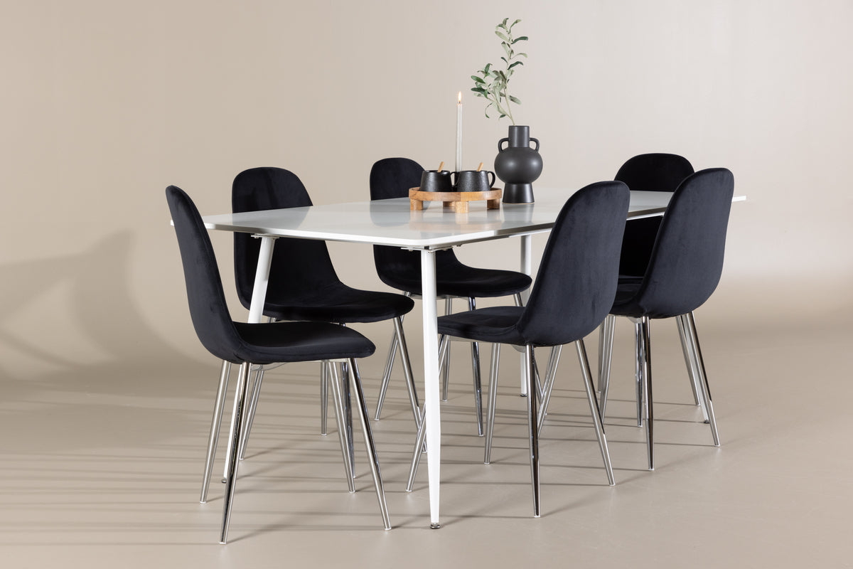 Venture Design Polar & Silar Matstolar 2-pack Svart + Rektangulära Matbord 180 x 90 Vit