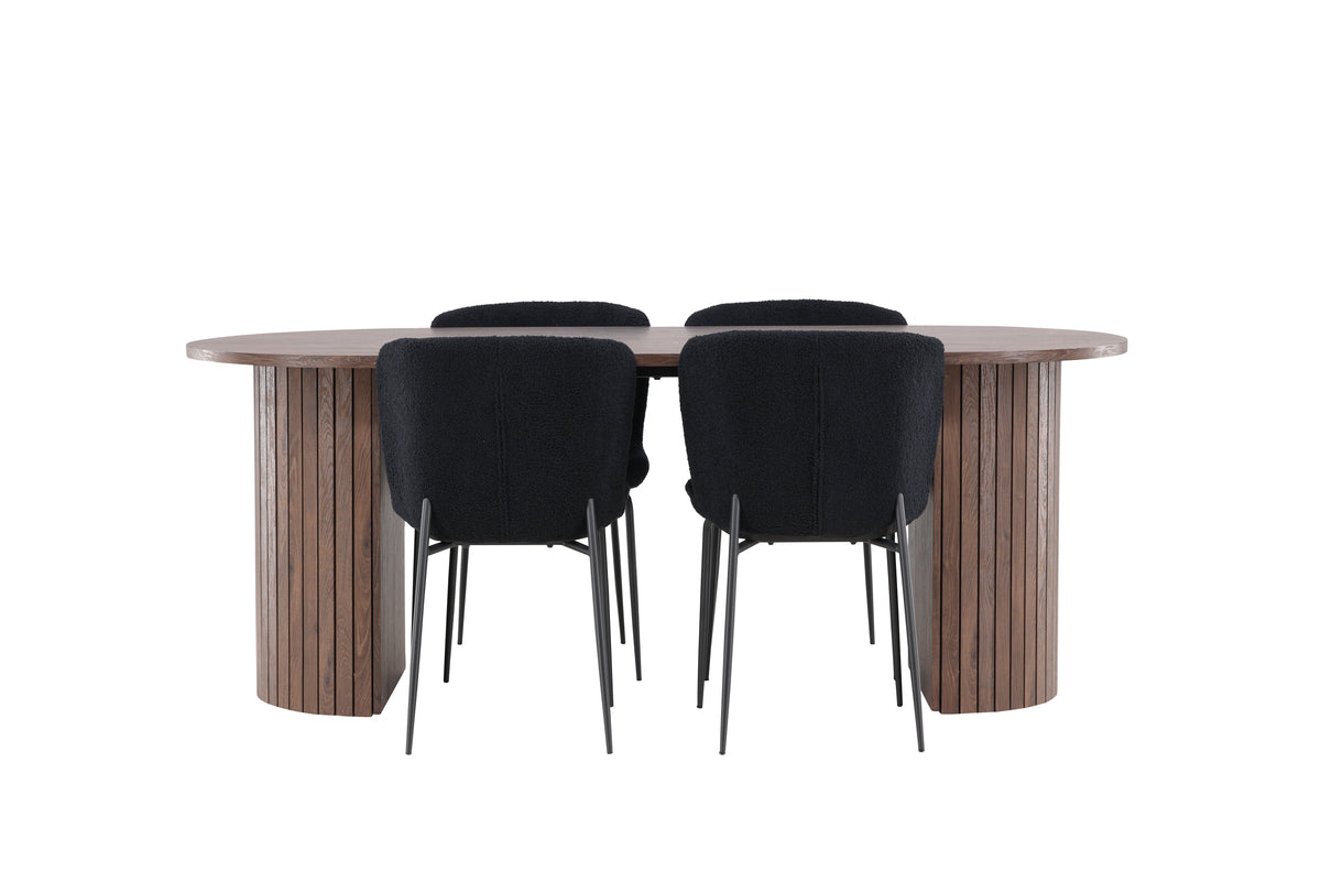 Venture Design Härön & Modesto Ovala Matbord 200 x 90 Mocka + Matstolar 2-pack Svart