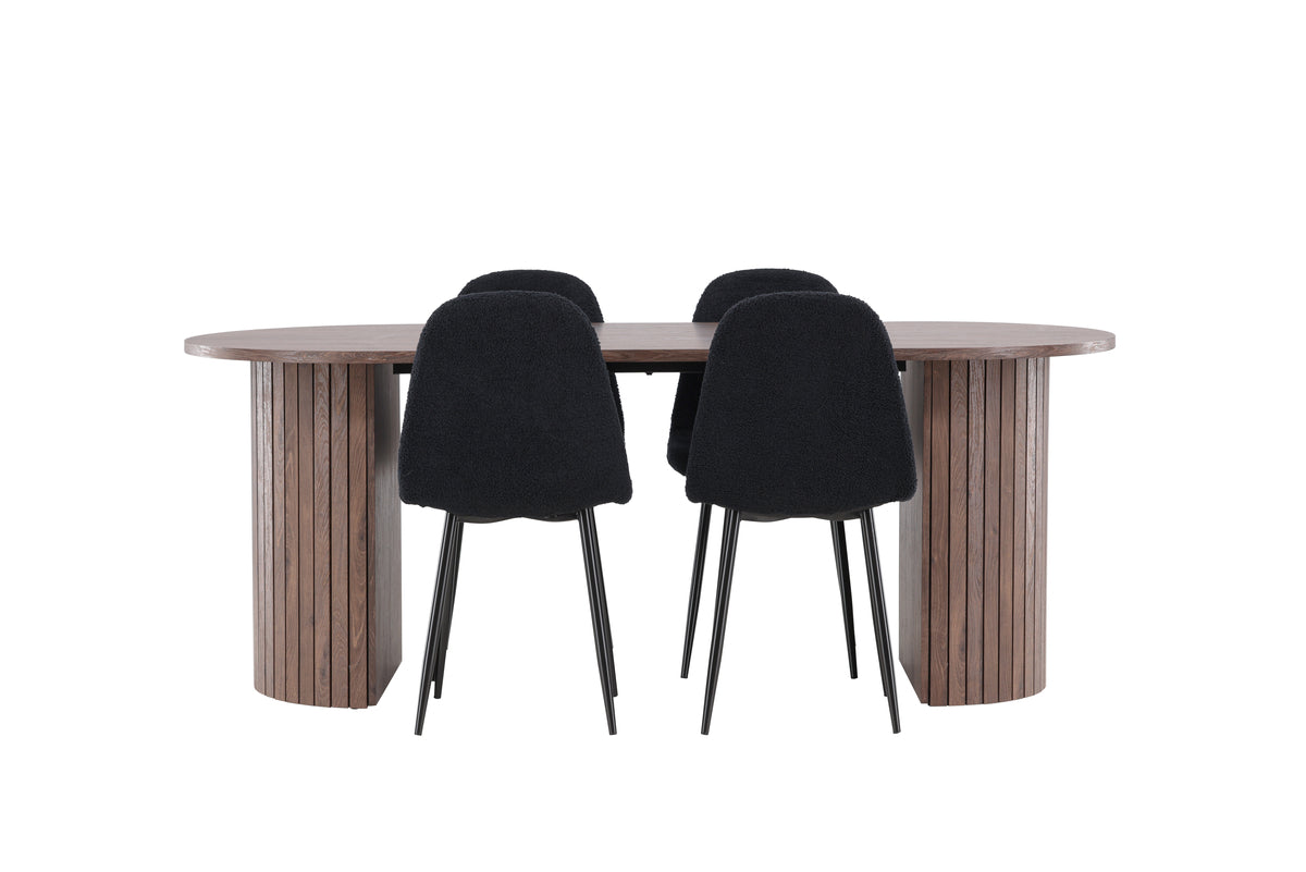 Venture Design Polar & Härön Matstolar 2-pack Svart + Ovala Matbord 200 x 90 Mocka
