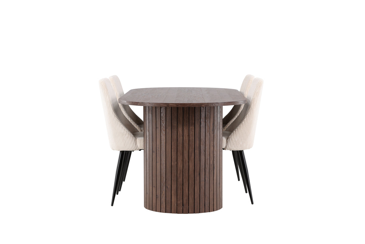 Venture Design Härön & Leone Ovala Matbord 200 x 90 Mocka + Matstolar 2-pack Beige