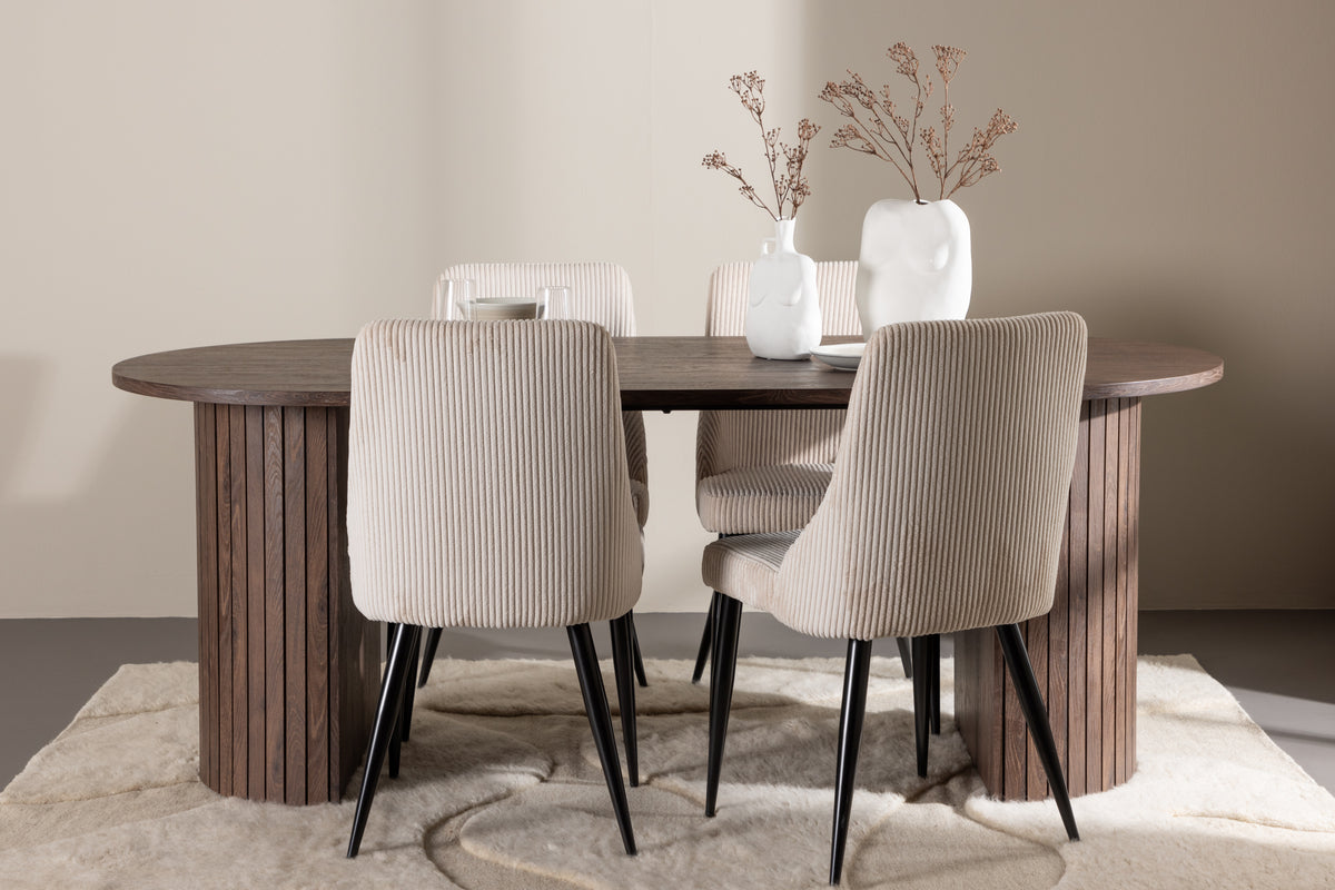 Venture Design Härön & Leone Ovala Matbord 200 x 90 Mocka + Matstolar 2-pack Beige