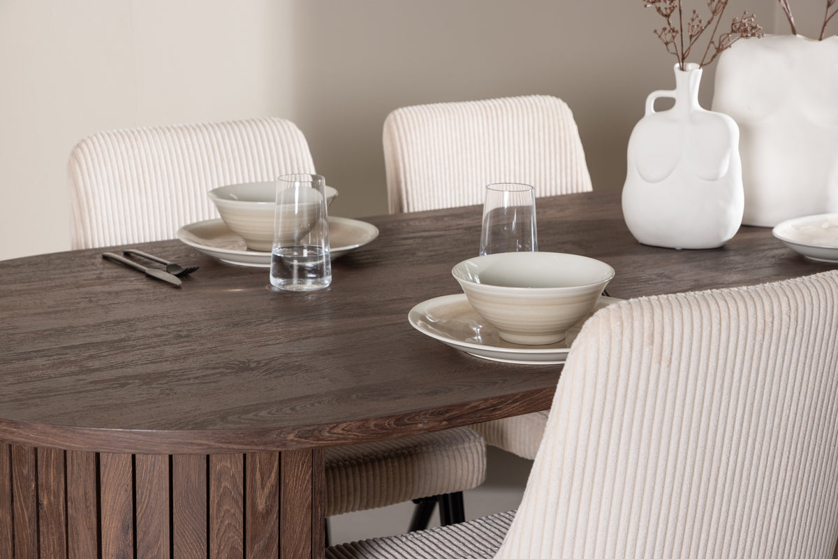 Venture Design Härön & Leone Ovala Matbord 200 x 90 Mocka + Matstolar 2-pack Beige