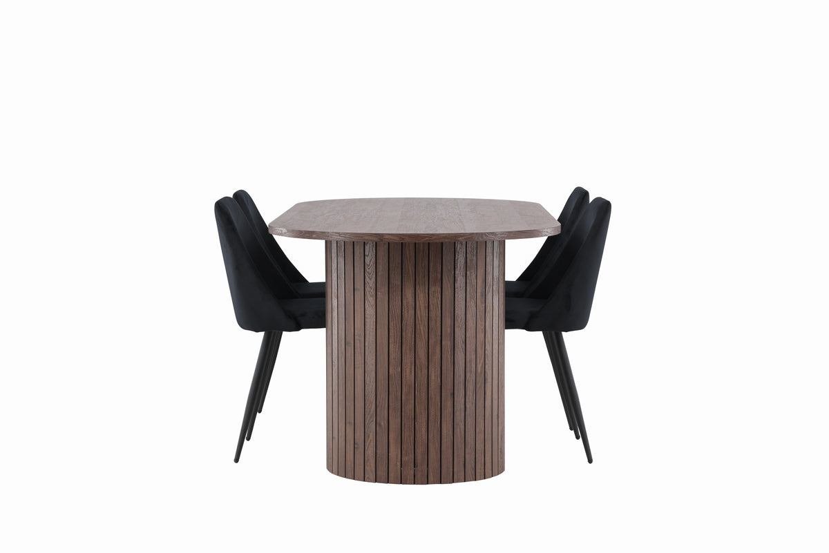Venture Design Night & Härön Matstolar 2-pack Svart + Ovala Matbord 200 x 90 Mocka