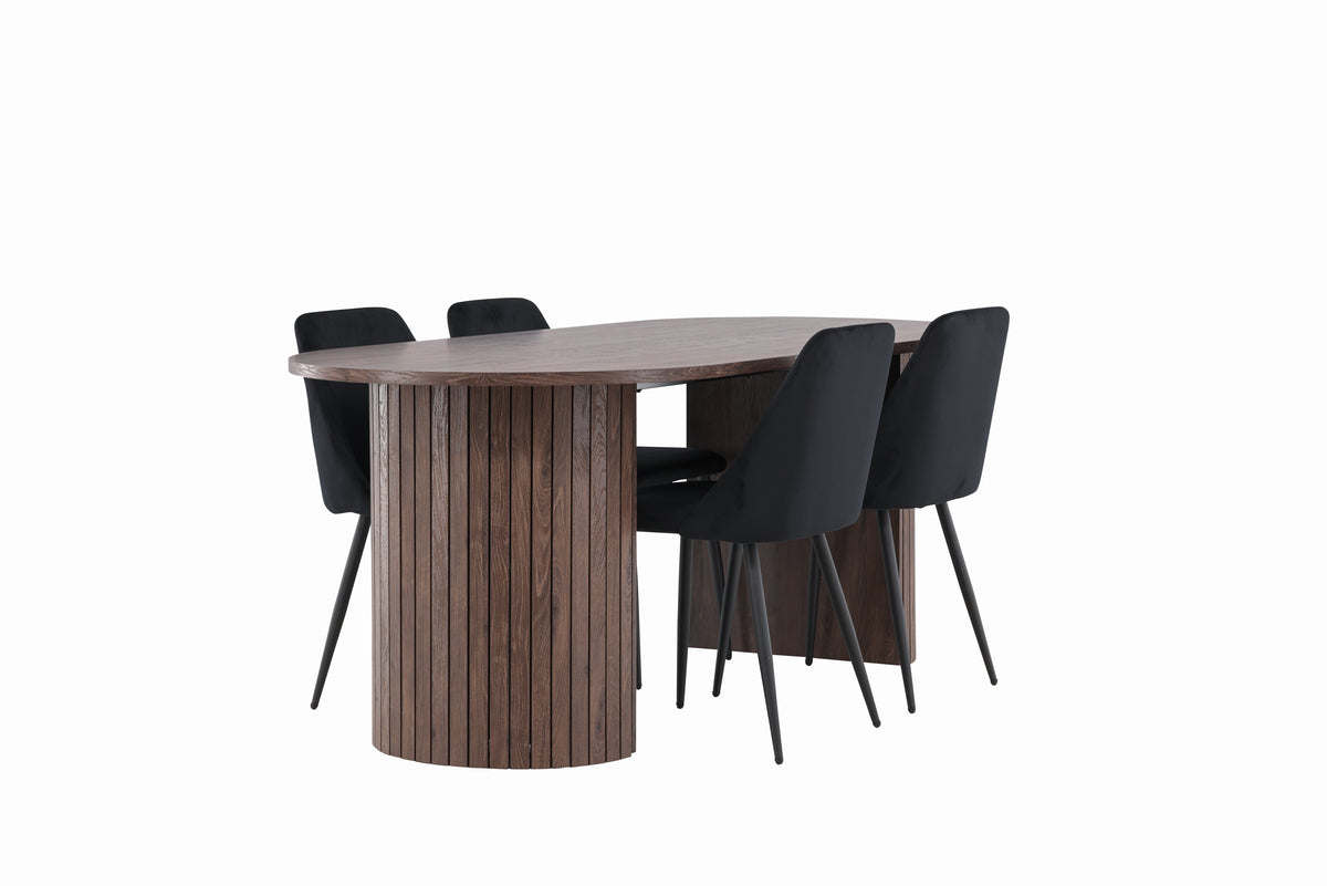 Venture Design Night & Härön Matstolar 2-pack Svart + Ovala Matbord 200 x 90 Mocka