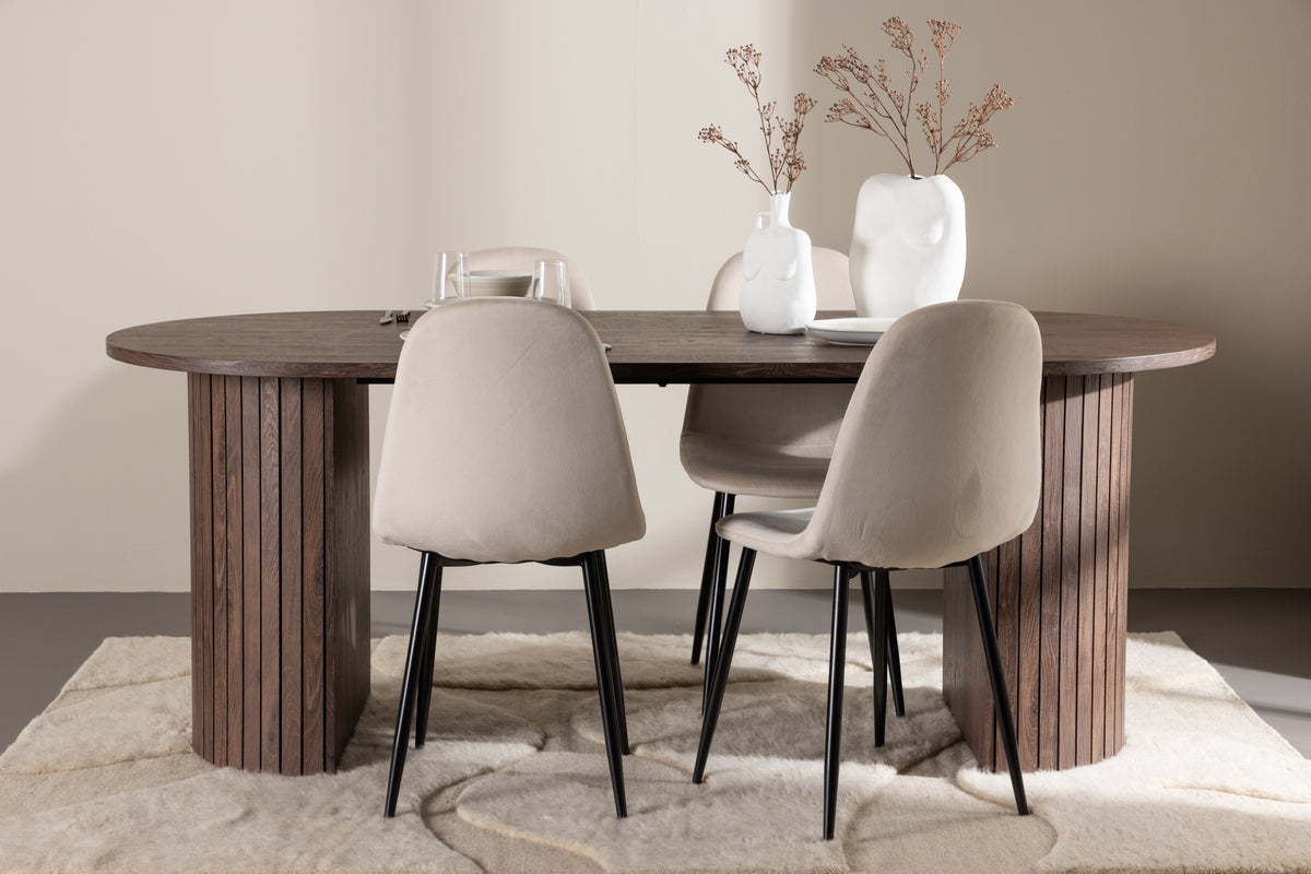 Venture Design Polar & Härön Matstolar 2-pack Beige + Ovala Matbord 200 x 90 Mocka