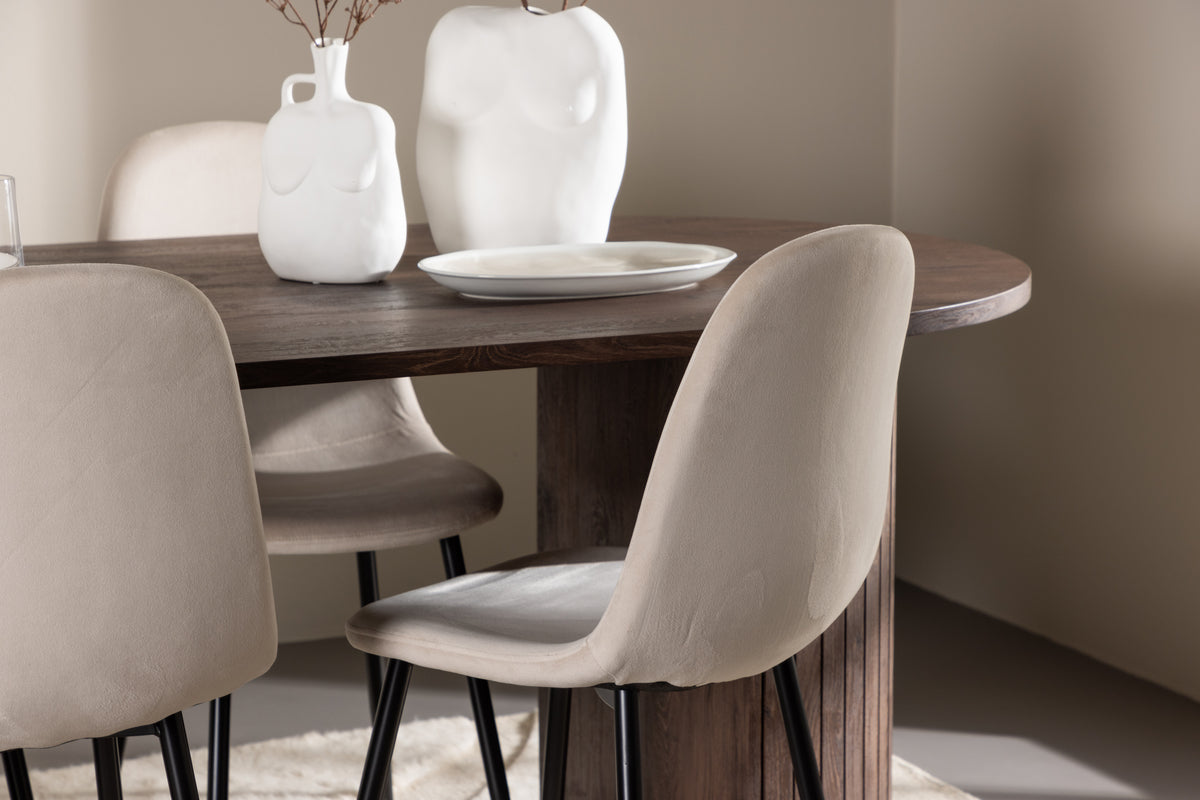 Venture Design Polar & Härön Matstolar 2-pack Beige + Ovala Matbord 200 x 90 Mocka
