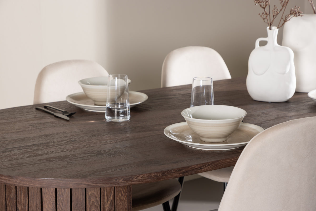 Venture Design Polar & Härön Matstolar 2-pack Beige + Ovala Matbord 200 x 90 Mocka