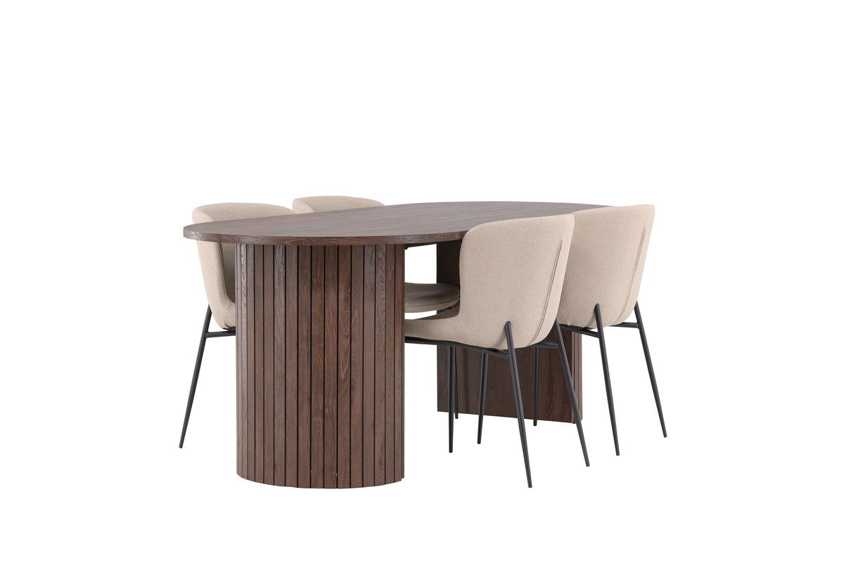 Venture Design Modesto & Härön Matstolar 2-pack Beige + Ovala Matbord 200 x 90 Mocka