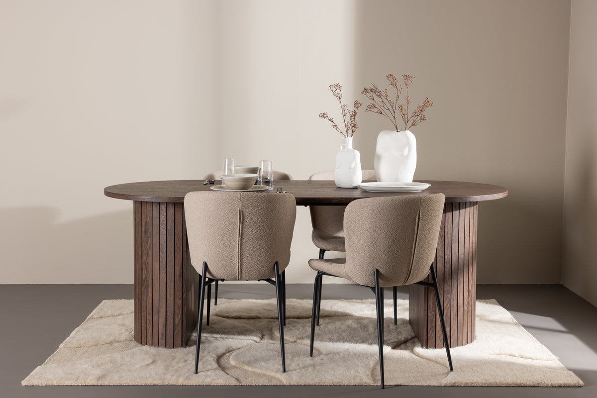 Venture Design Modesto & Härön Matstolar 2-pack Beige + Ovala Matbord 200 x 90 Mocka