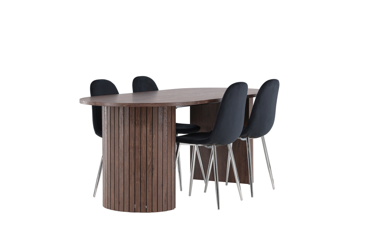 Venture Design Polar & Härön Matstolar 2-pack Svart + Ovala Matbord 200 x 90 Mocka
