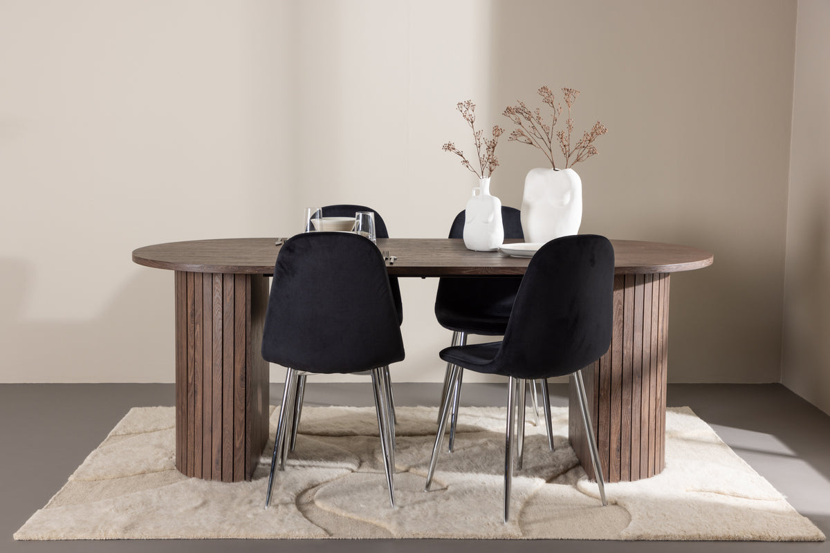 Venture Design Polar & Härön Matstolar 2-pack Svart + Ovala Matbord 200 x 90 Mocka