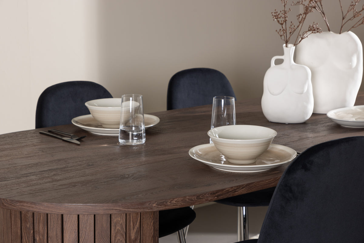 Venture Design Polar & Härön Matstolar 2-pack Svart + Ovala Matbord 200 x 90 Mocka