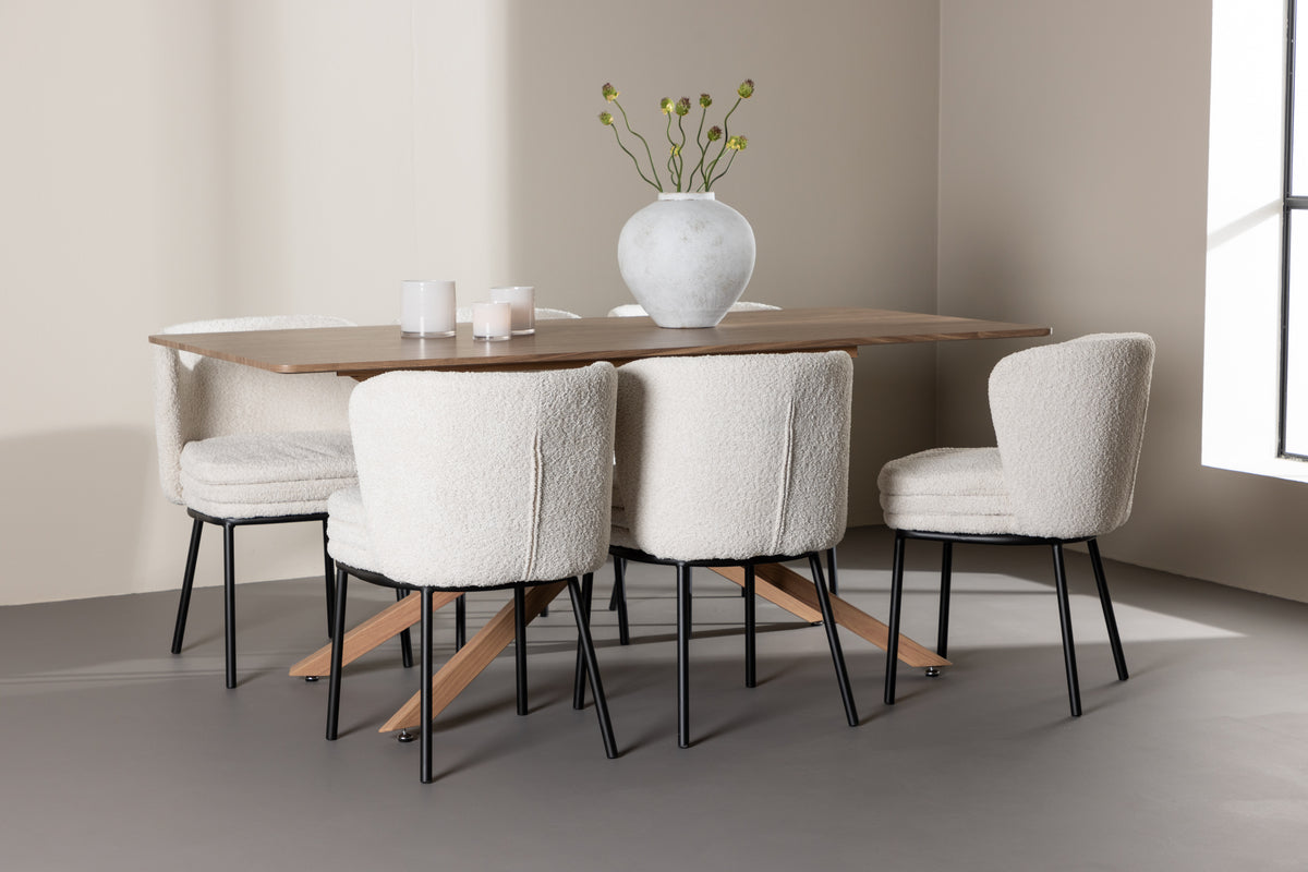 Venture Design Agnes & Piazza Matstolar 2-pack Vit + Rektangulära Matbord 180 x 90 Mocka