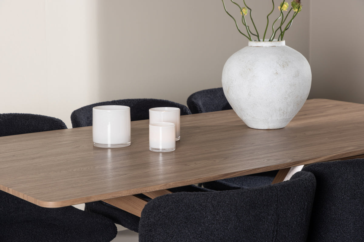 Venture Design Piazza & Modesto Rektangulära Matbord 180 x 90 Mocka + Matstolar 2-pack Svart