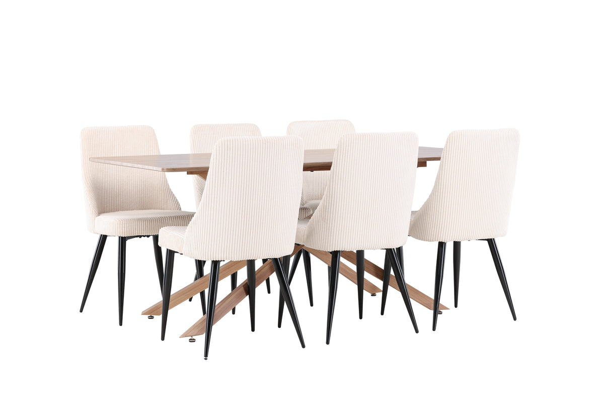 Venture Design Leone & Piazza Matstolar 2-pack Beige + Rektangulära Matbord 180 x 90 Mocka
