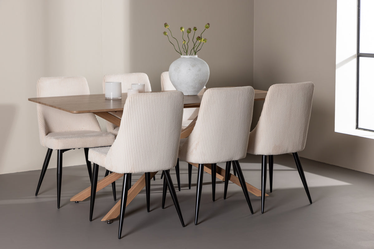 Venture Design Leone & Piazza Matstolar 2-pack Beige + Rektangulära Matbord 180 x 90 Mocka