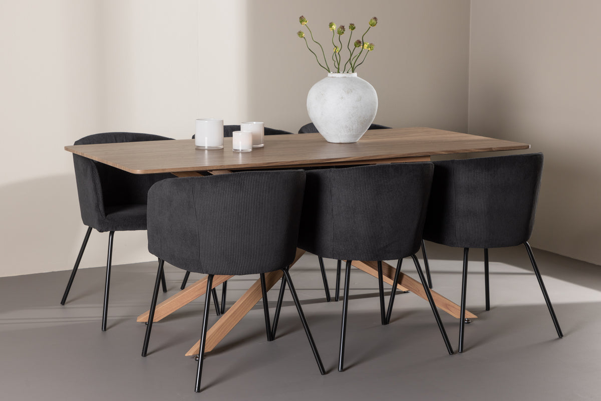 Venture Design Berit & Piazza Matstolar Svart + Rektangulära Matbord 180 x 90 Mocka