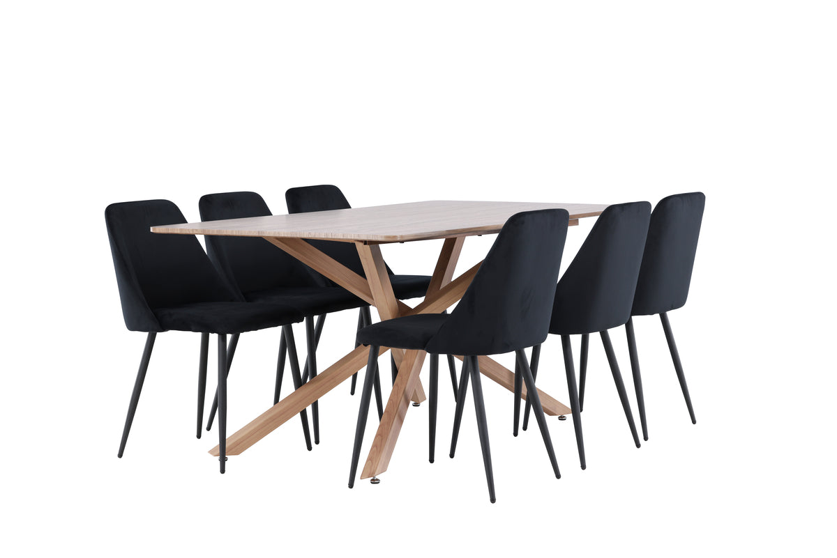 Venture Design Night & Piazza Matstolar 2-pack Svart + Rektangulära Matbord 180 x 90 Mocka