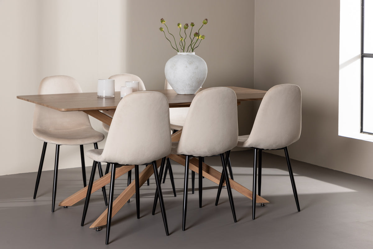 Venture Design Polar & Piazza Matstolar 2-pack Beige + Rektangulära Matbord 180 x 90 Mocka