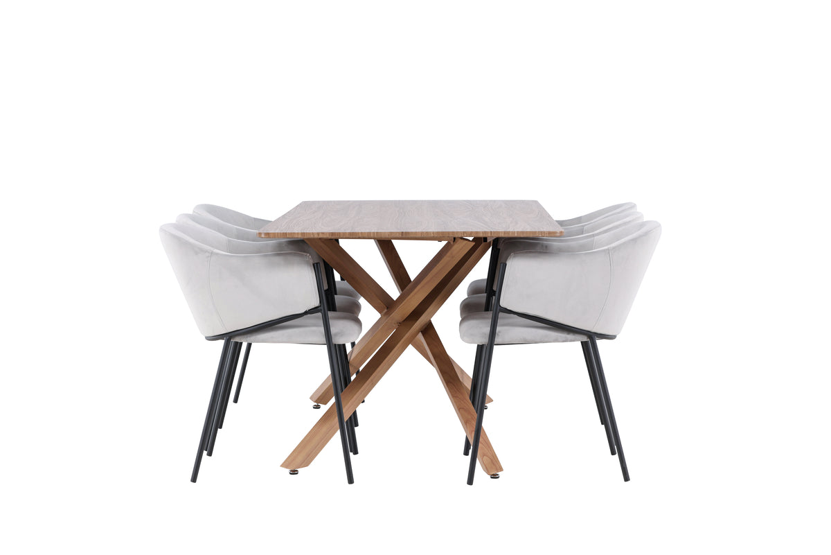 Venture Design Evelina & Piazza Matstolar 2-pack Grå + Rektangulära Matbord 180 x 90 Mocka