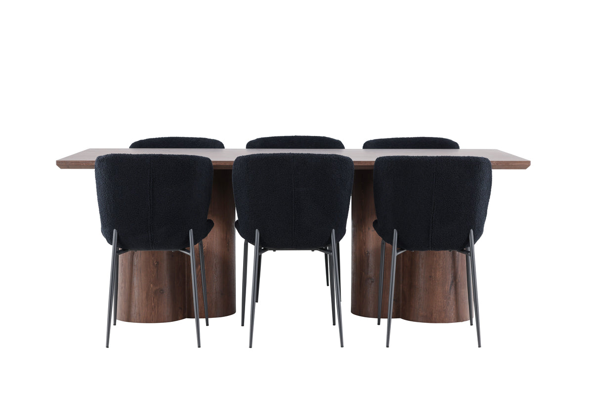 Venture Design Modesto & Olivia Matstolar 2-pack Svart + Rektangulära Matbord 210 x 100 Mocka