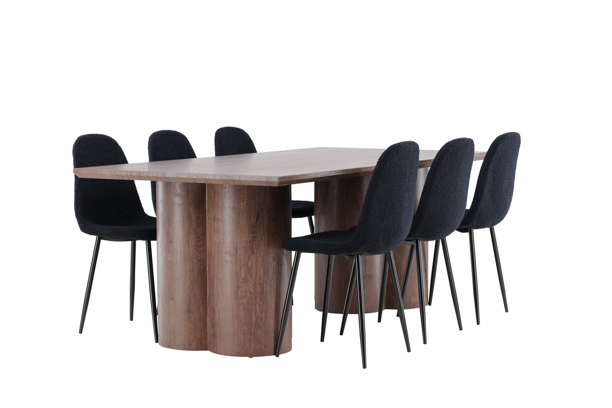 Venture Design Polar & Olivia Matstolar 2-pack Svart + Rektangulära Matbord 210 x 100 Mocka