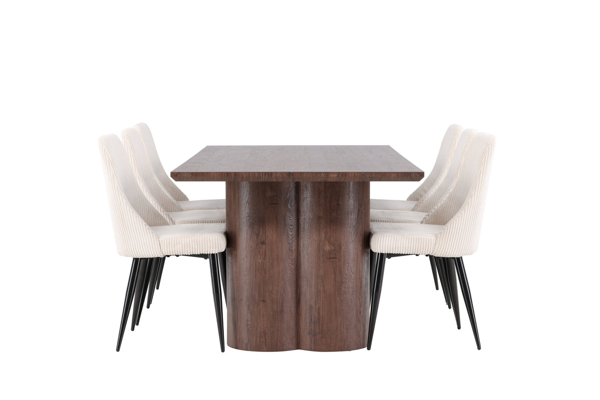 Venture Design Leone & Olivia Matstolar 2-pack Beige + Rektangulära Matbord 210 x 100 Mocka