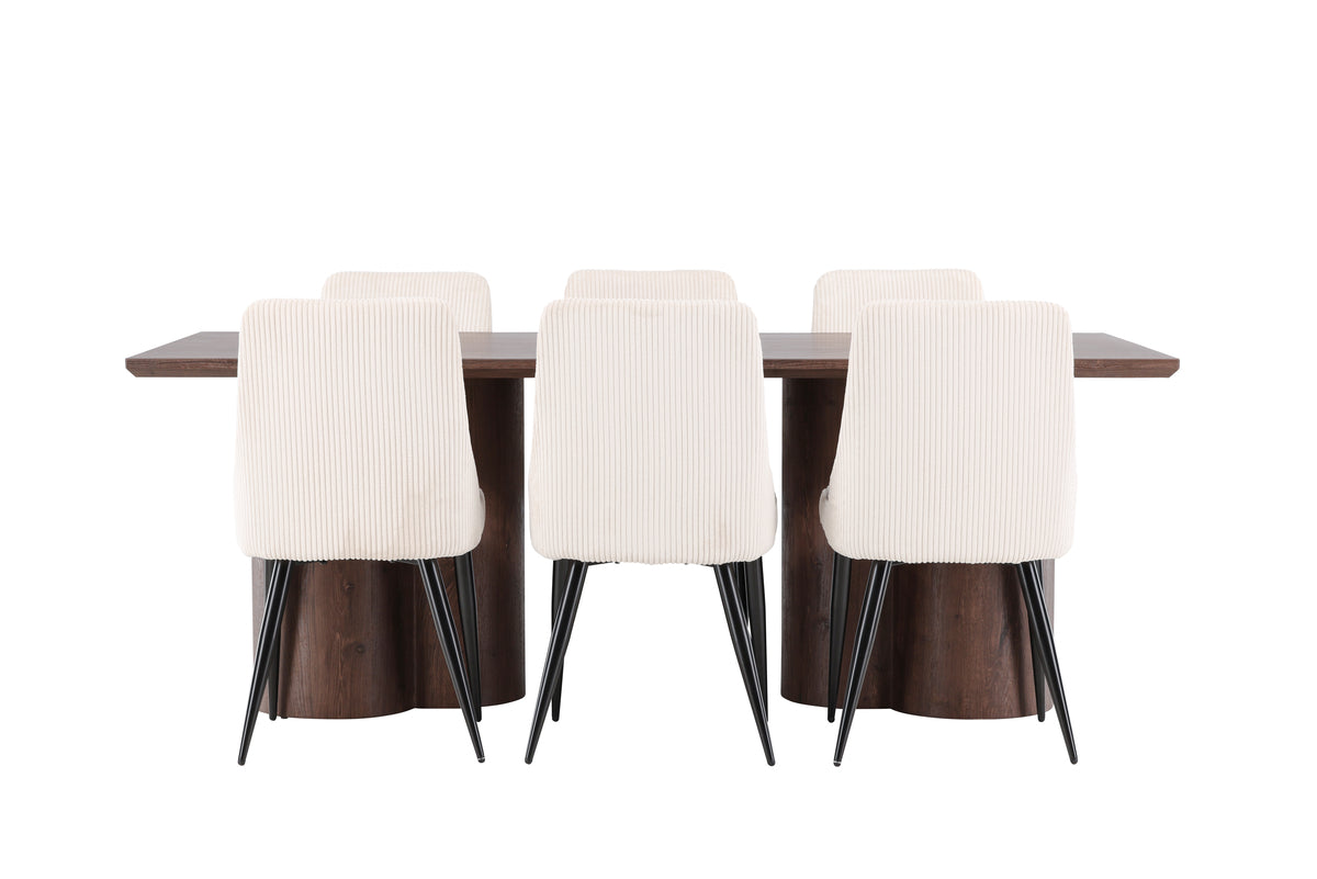 Venture Design Leone & Olivia Matstolar 2-pack Beige + Rektangulära Matbord 210 x 100 Mocka