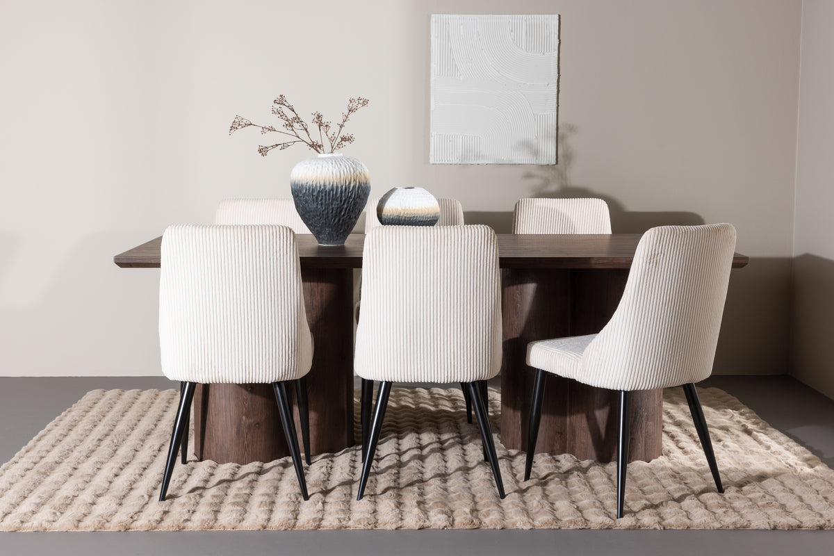 Venture Design Leone & Olivia Matstolar 2-pack Beige + Rektangulära Matbord 210 x 100 Mocka