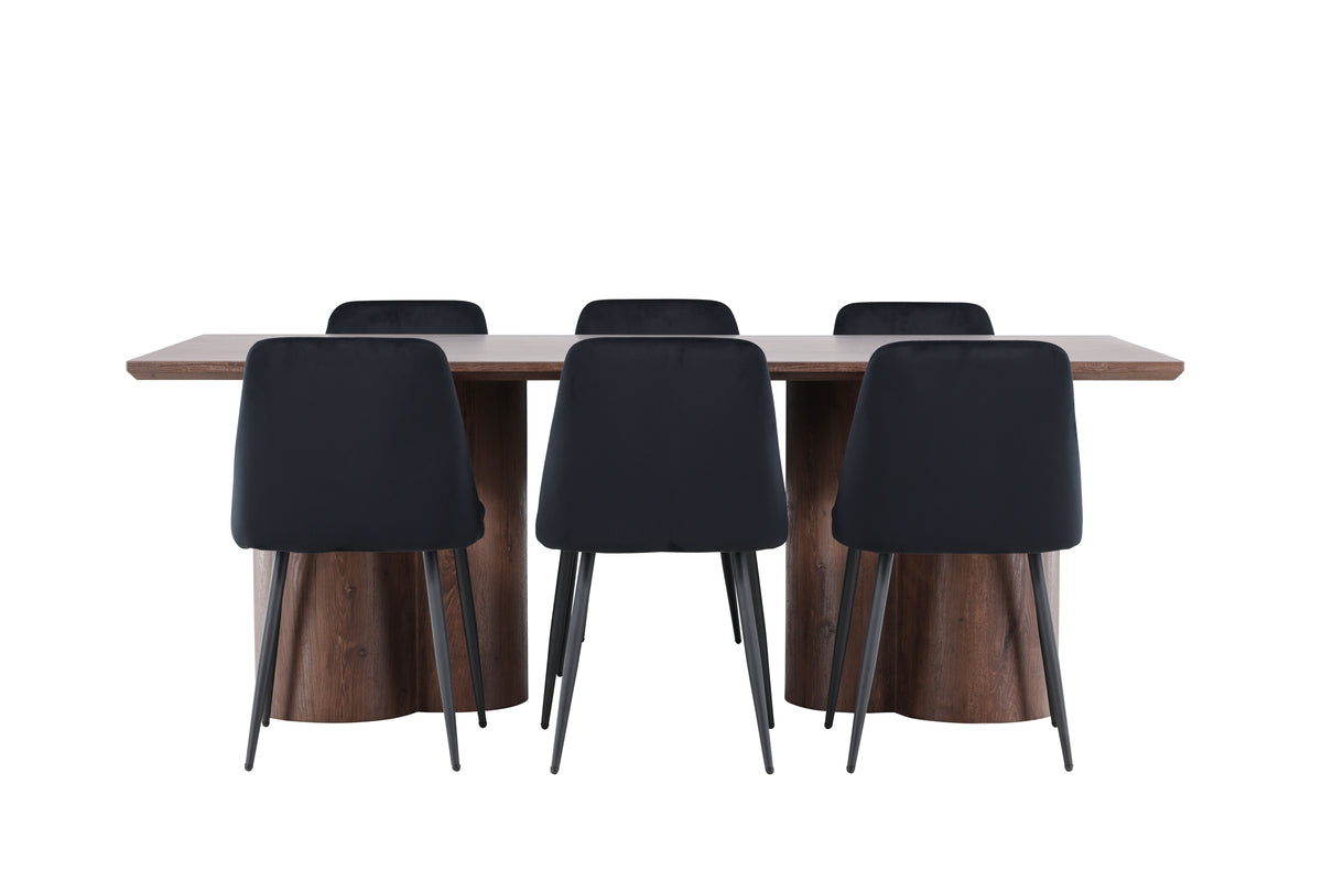 Venture Design Night & Olivia Matstolar 2-pack Svart + Rektangulära Matbord 210 x 100 Mocka