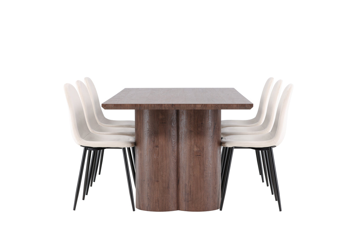 Venture Design Polar & Olivia Matstolar 2-pack Beige + Rektangulära Matbord 210 x 100 Mocka
