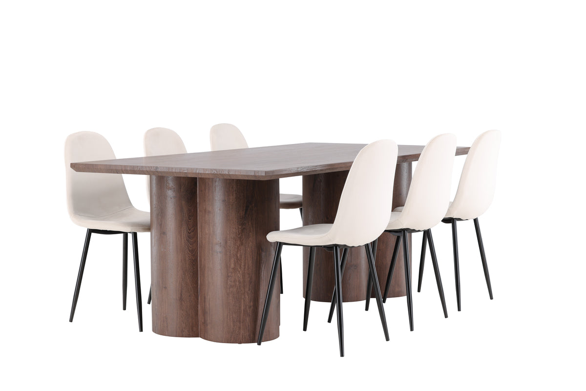 Venture Design Polar & Olivia Matstolar 2-pack Beige + Rektangulära Matbord 210 x 100 Mocka
