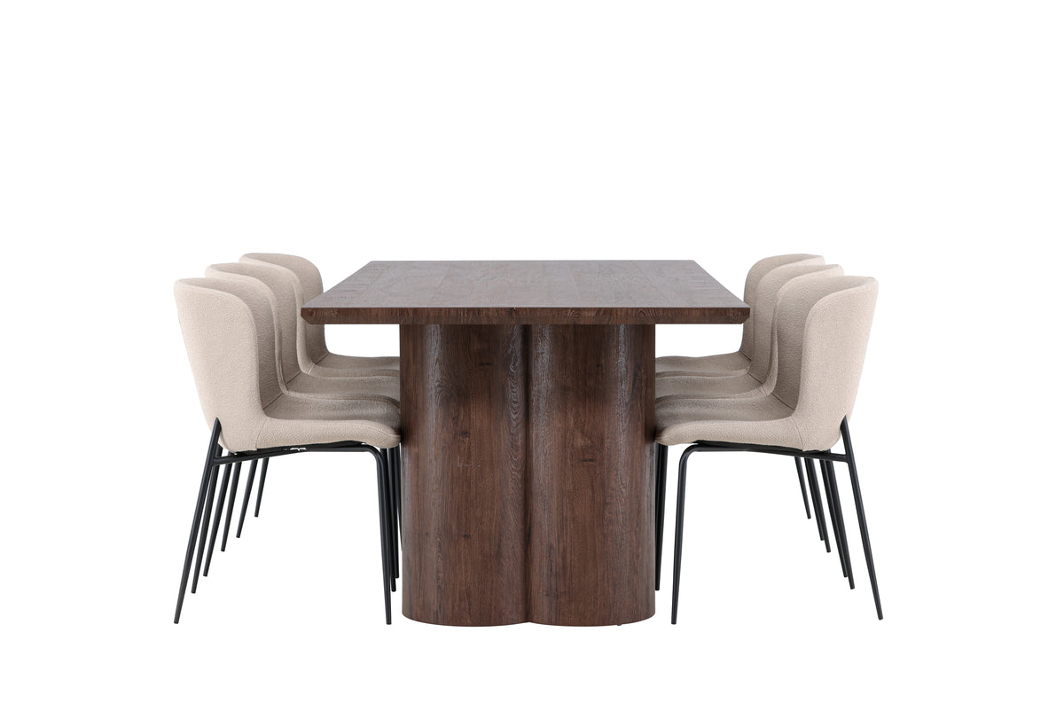 Venture Design Modesto & Olivia Matstolar 2-pack Beige + Rektangulära Matbord 210 x 100 Mocka
