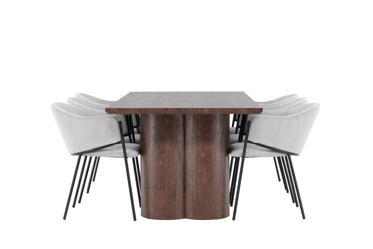 Venture Design Evelina & Olivia Matstolar 2-pack Grå + Rektangulära Matbord 210 x 100 Mocka