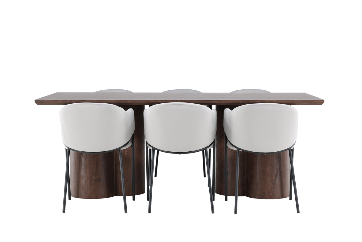 Venture Design Evelina & Olivia Matstolar 2-pack Grå + Rektangulära Matbord 210 x 100 Mocka
