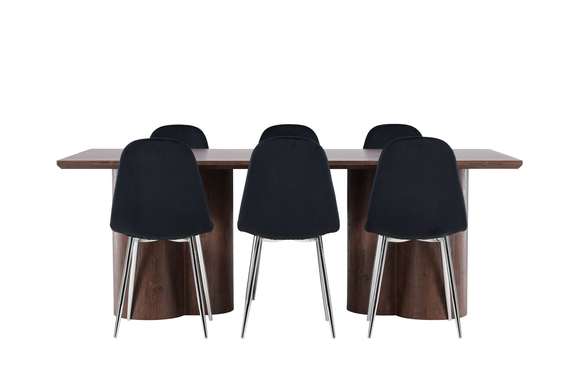 Venture Design Polar & Olivia Matstolar 2-pack Svart + Rektangulära Matbord 210 x 100 Mocka