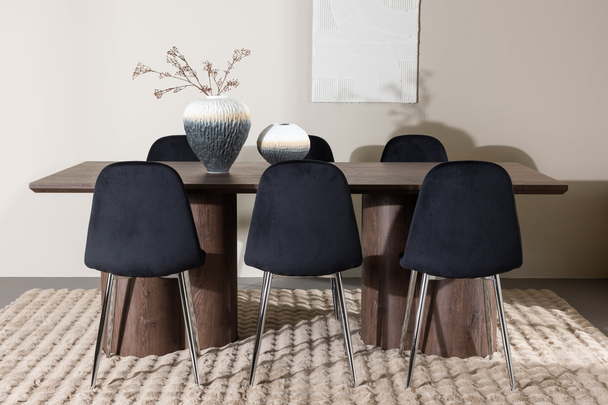 Venture Design Polar & Olivia Matstolar 2-pack Svart + Rektangulära Matbord 210 x 100 Mocka