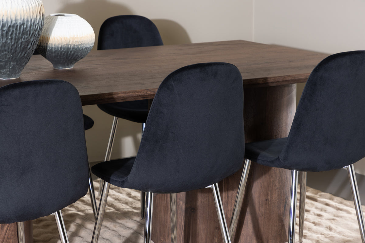 Venture Design Polar & Olivia Matstolar 2-pack Svart + Rektangulära Matbord 210 x 100 Mocka