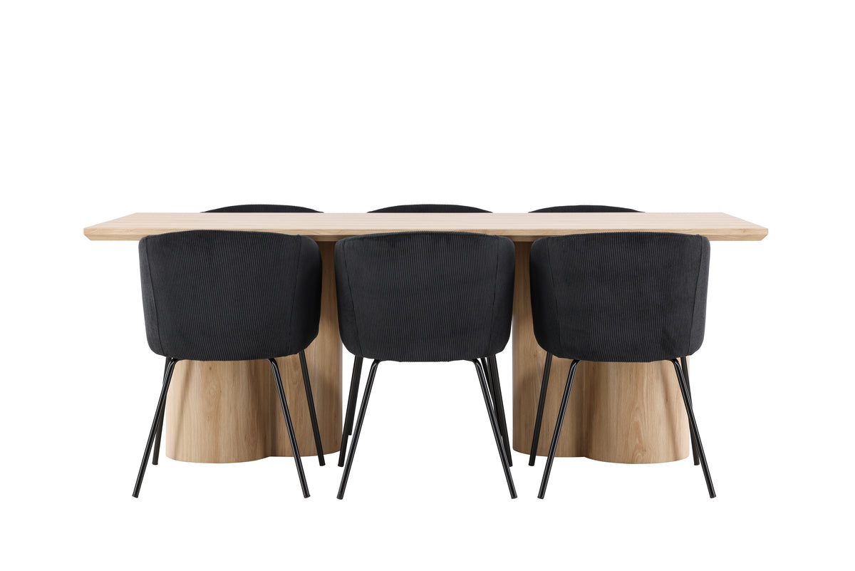 Venture Design Berit & Olivia Matstolar Svart + Rektangulära Matbord 210 x 100 Natur