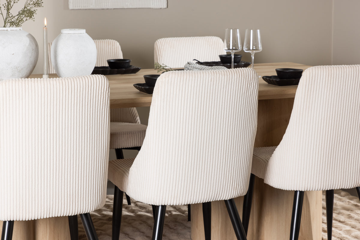 Venture Design Leone & Olivia Matstolar 2-pack Beige + Rektangulära Matbord 210 x 100 Natur