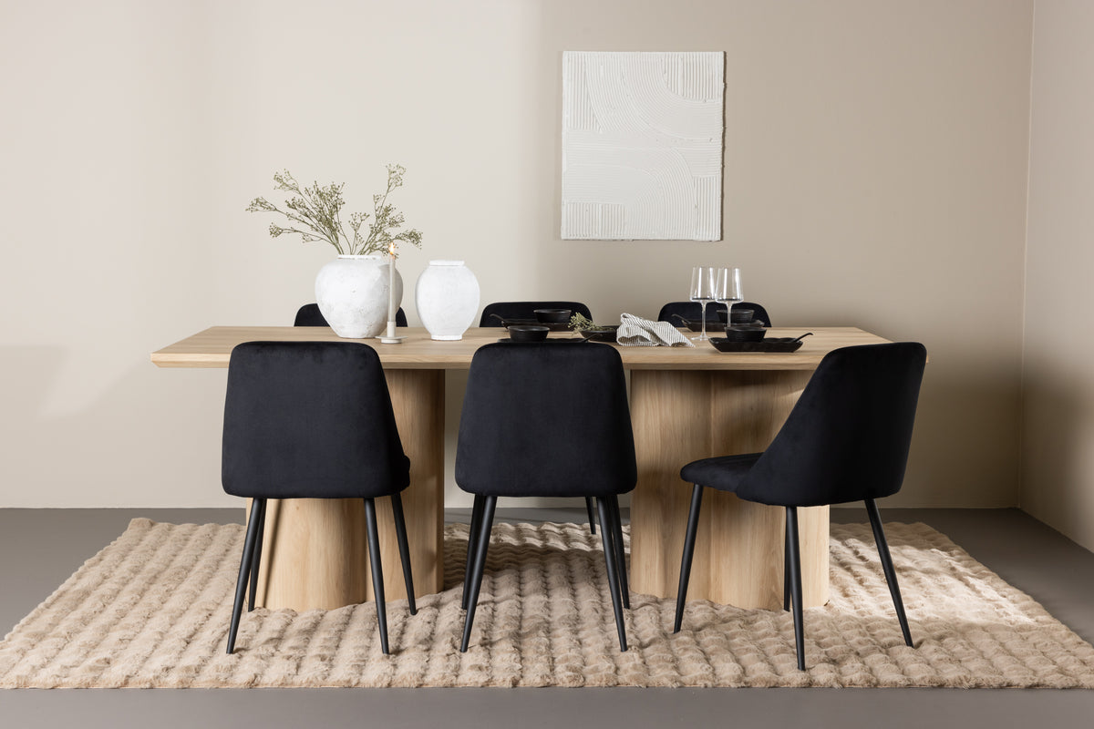 Venture Design Night & Olivia Matstolar 2-pack Svart + Rektangulära Matbord 210 x 100 Natur